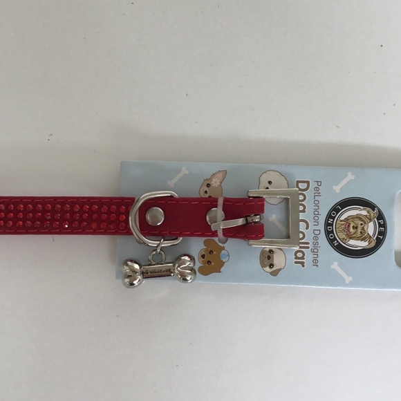 Pet London ruby red velvet like dog collar with bling size M - Picture 8 of 8